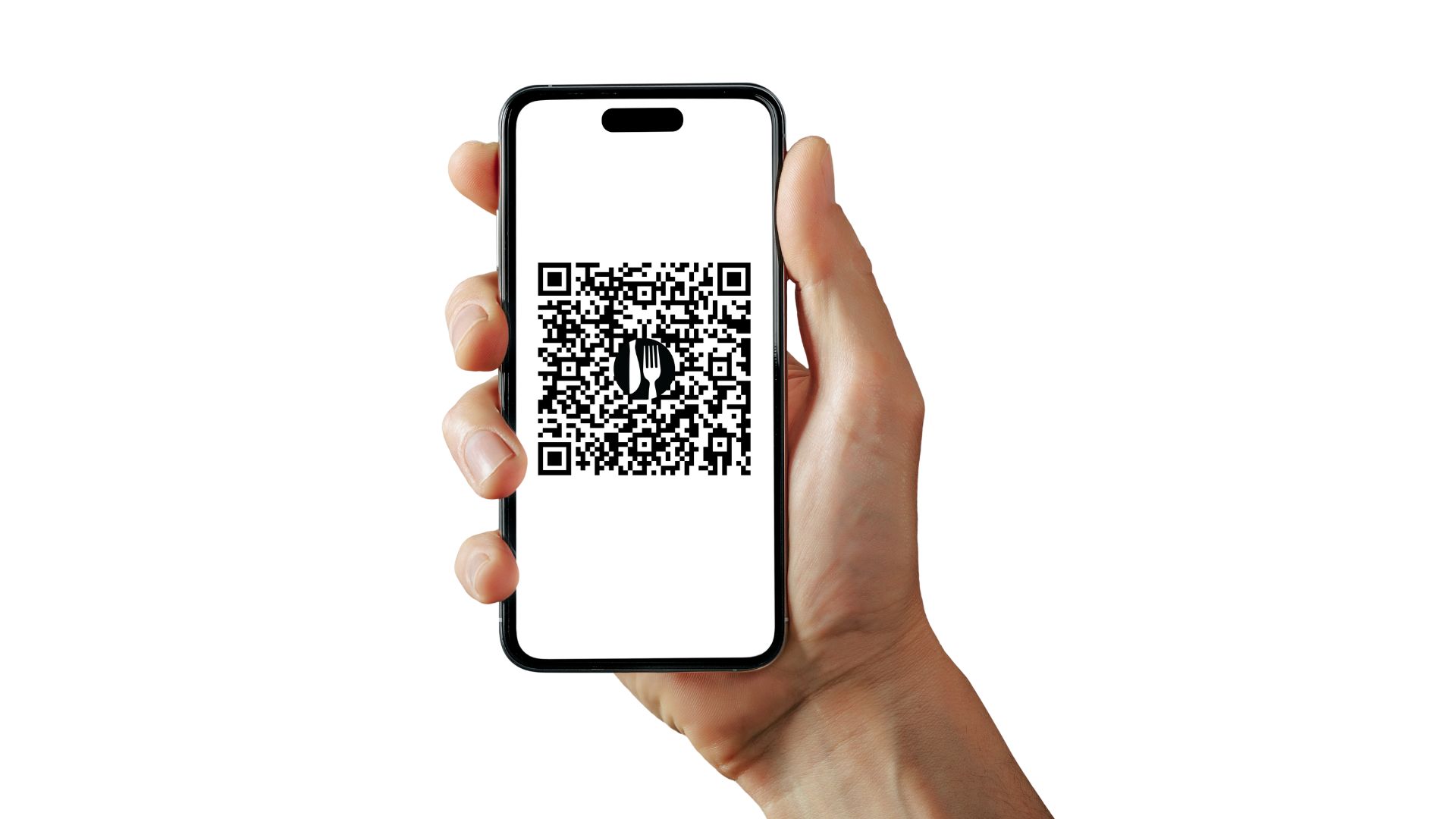 Image of hand holding a mobile with BonApp's QR code
